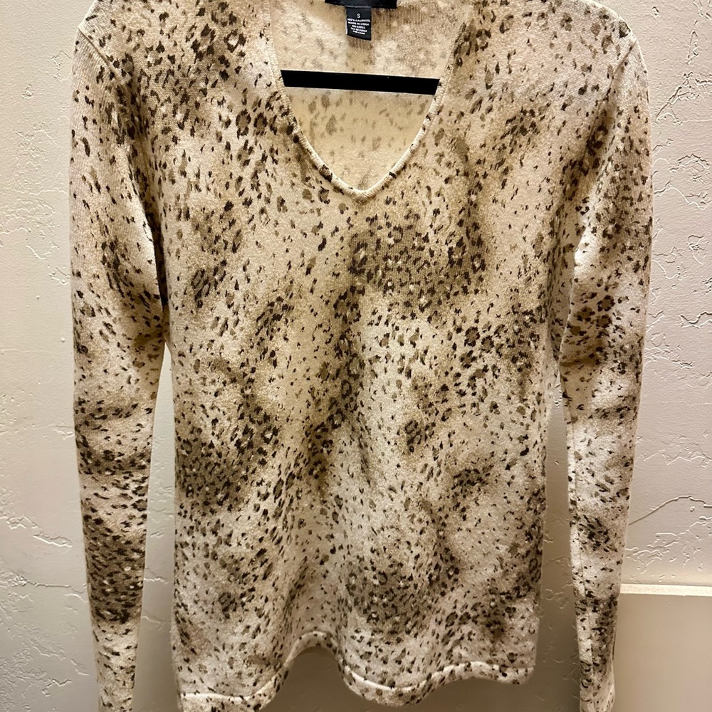 Animal Print 100% Cashmere V-Neck Sweater